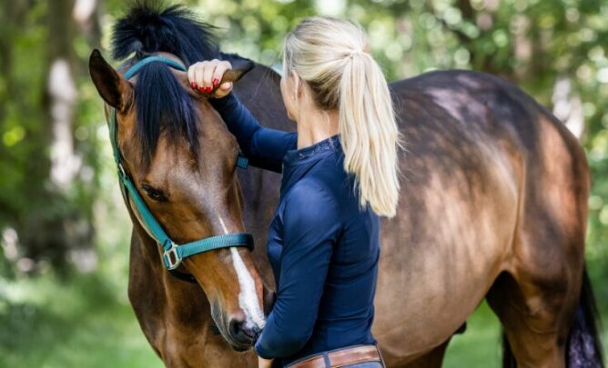 Julia Krajewski streichelt Nickel.