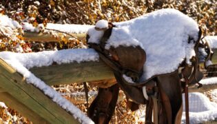 Sattel von Schnee bedeckt.